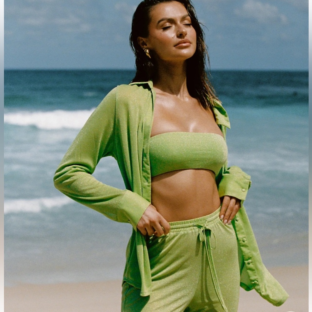 NWT Meshki Lucille shimmer cover up top in lime sparkle size XXS
